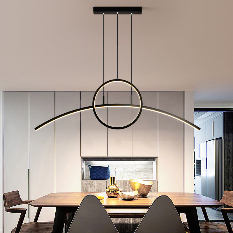 Artistic Metal Dining Room Led Ceiling Light Fixture With Ring And Arc Island Pendant Black / White