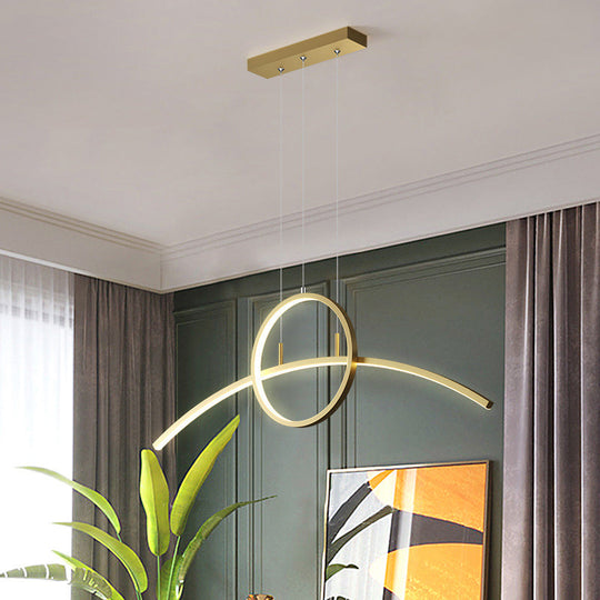 Artistic Metal Dining Room Led Ceiling Light Fixture With Ring And Arc Island Pendant Gold / White