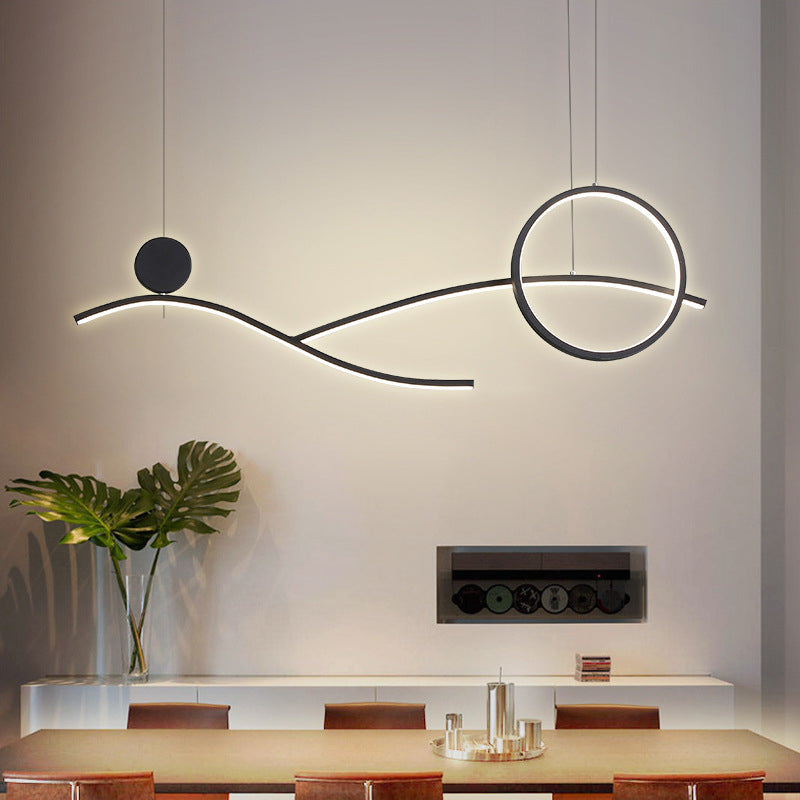 Minimalist Metal Led Hanging Light For Dining Room And Kitchen Island Black / White