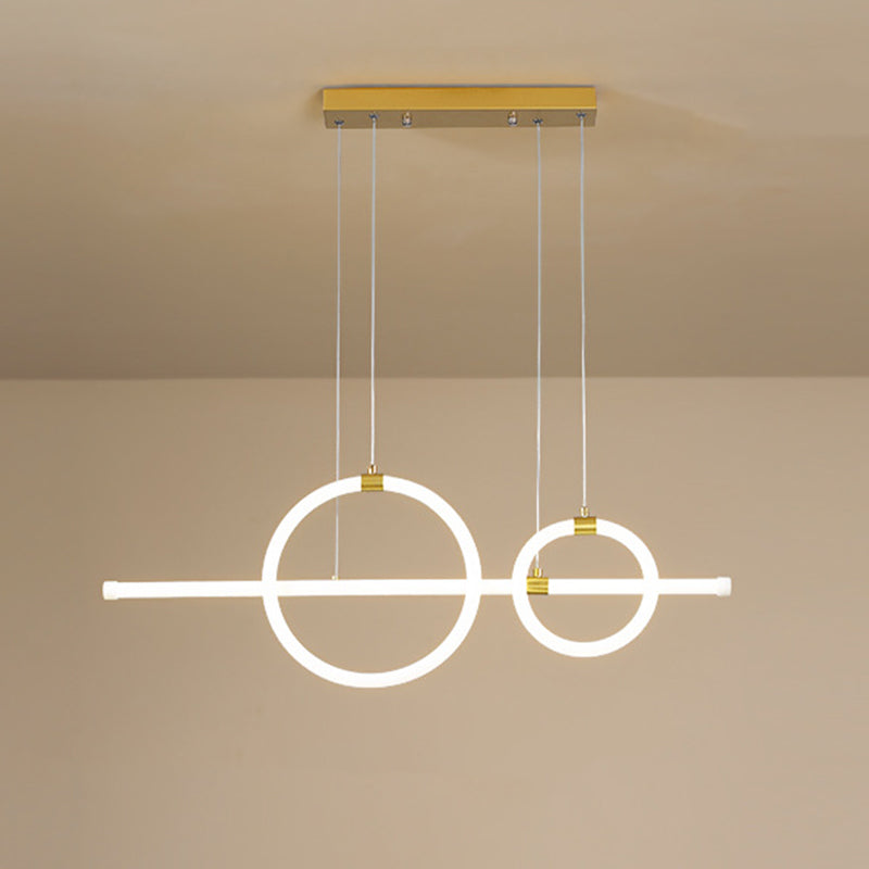 Gold Linear And Ring Led Island Chandelier For Dining Room With Simplicity Acrylic Design