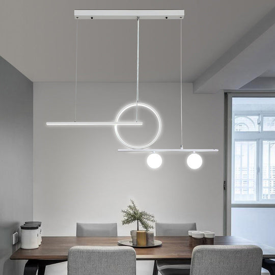 Minimalist Led Island Ceiling Light With Globe Acrylic Shade For Dining Room And Kitchen White /