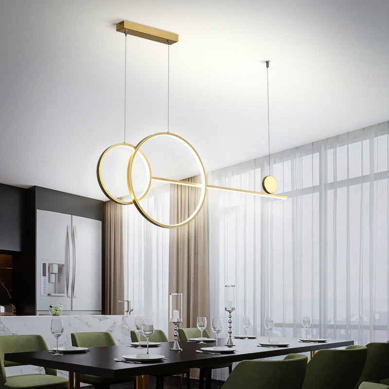 Sleek Ring And Linear Led Hanging Lamp: Minimalistic Metal Chandelier For Dining Rooms Islands Gold