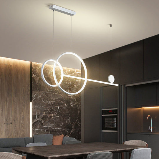 Sleek Ring And Linear Led Hanging Lamp: Minimalistic Metal Chandelier For Dining Rooms Islands White