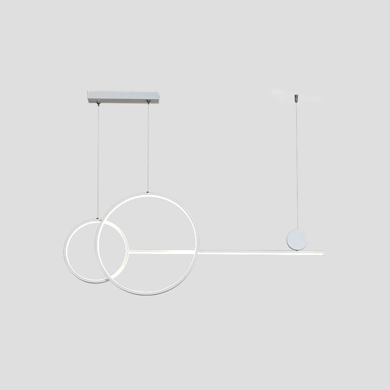 Sleek Ring And Linear Led Hanging Lamp: Minimalistic Metal Chandelier For Dining Rooms Islands