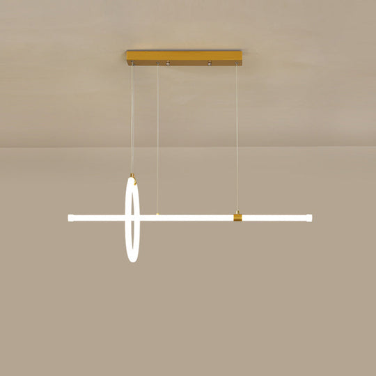 Gold Led Hanging Lamp: Ring And Tube Design Simplicity Island Chandelier For Dining Room