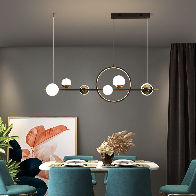 Modern Black Acrylic Sphere Led Pendant Light With Halo Ring - Ideal For Restaurants