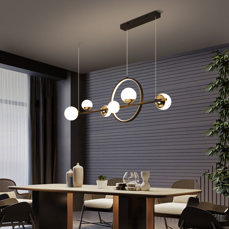 Modern Black Acrylic Sphere Led Pendant Light With Halo Ring - Ideal For Restaurants