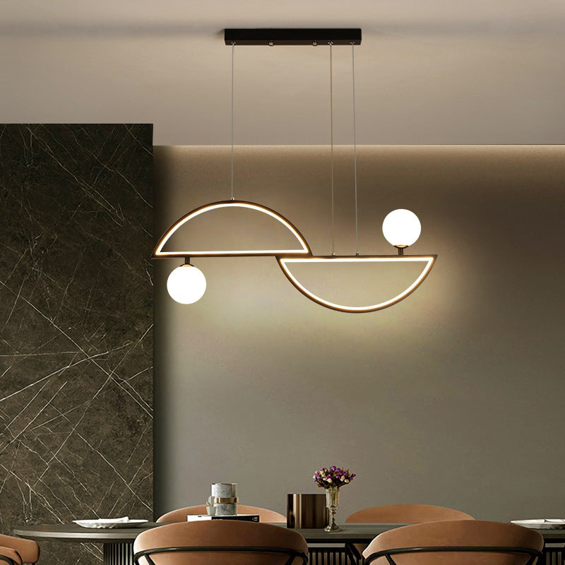 Sleek Semi-Circle Island Light Fixture With Led And Opal Glass Shade For Dining Room