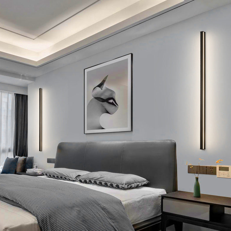 Minimalist Metal Led Wall Sconce Light For Bedroom - Rectangular Design In Black / 23.5 Warm