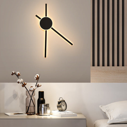 Minimalist Black Metal Led Wall Sconce Light With Hour Hand Design For Living Room / Warm B