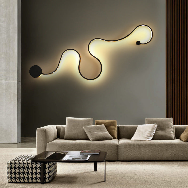 Minimalist Black Led Wall Sconce Light For Hallways - Curved Design Metal Construction / Warm