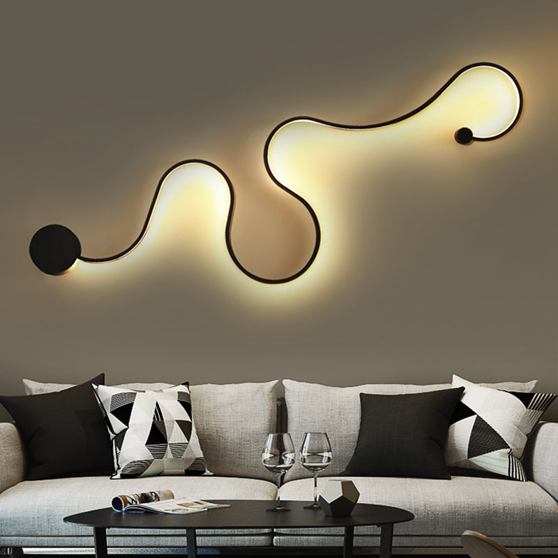 Minimalist Black Led Wall Sconce Light For Hallways - Curved Design Metal Construction