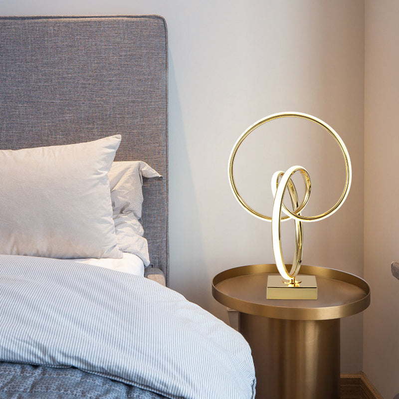 Contemporary Gold Led Twisted Ring Table Light For Bedside - Metal Nightstand Lamp / 3 Color