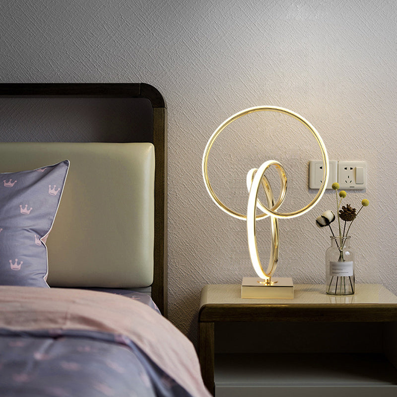 Contemporary Gold Led Twisted Ring Table Light For Bedside - Metal Nightstand Lamp
