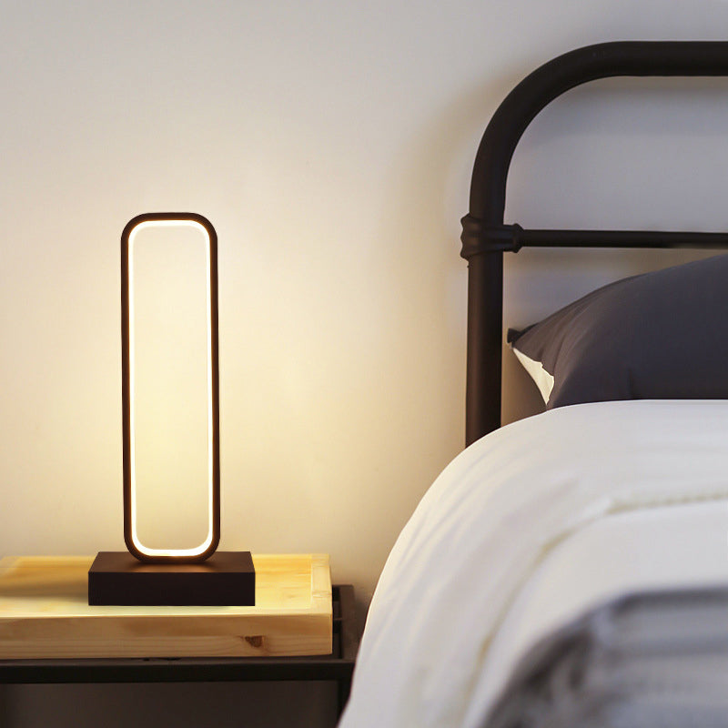 Minimalist Black Metal Led Bedside Table Lamp With Rounded Edges