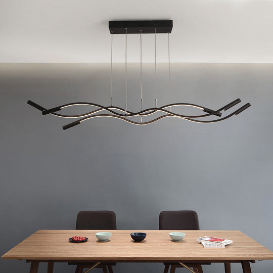 Metal Artistic Led Pendant Light For Dining Room Island With Twisted Lines 3 / Black Warm