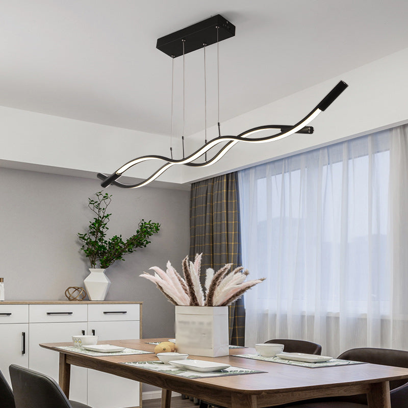 Metal Artistic Led Pendant Light For Dining Room Island With Twisted Lines