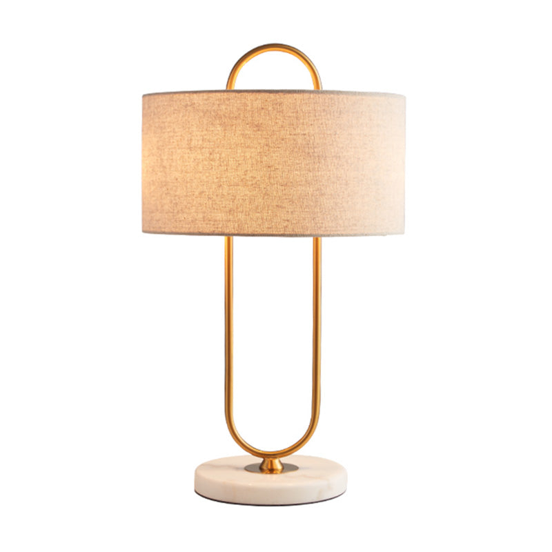 Metallic Modern Night Light: Oblong Bedside Table Lamp With Marble Base & Fabric Drum Shade