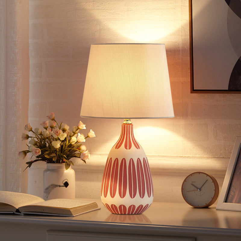 Tapered Contemporary Fabric Bedside Lamp With Earthenware Base Pink / B