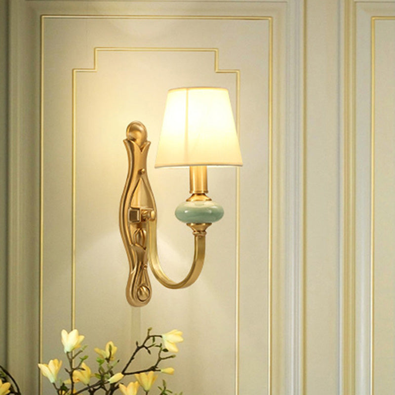 Contemporary Tapered Sconce Wall Light Fixture - Single-Bulb Gold With Arc Arm