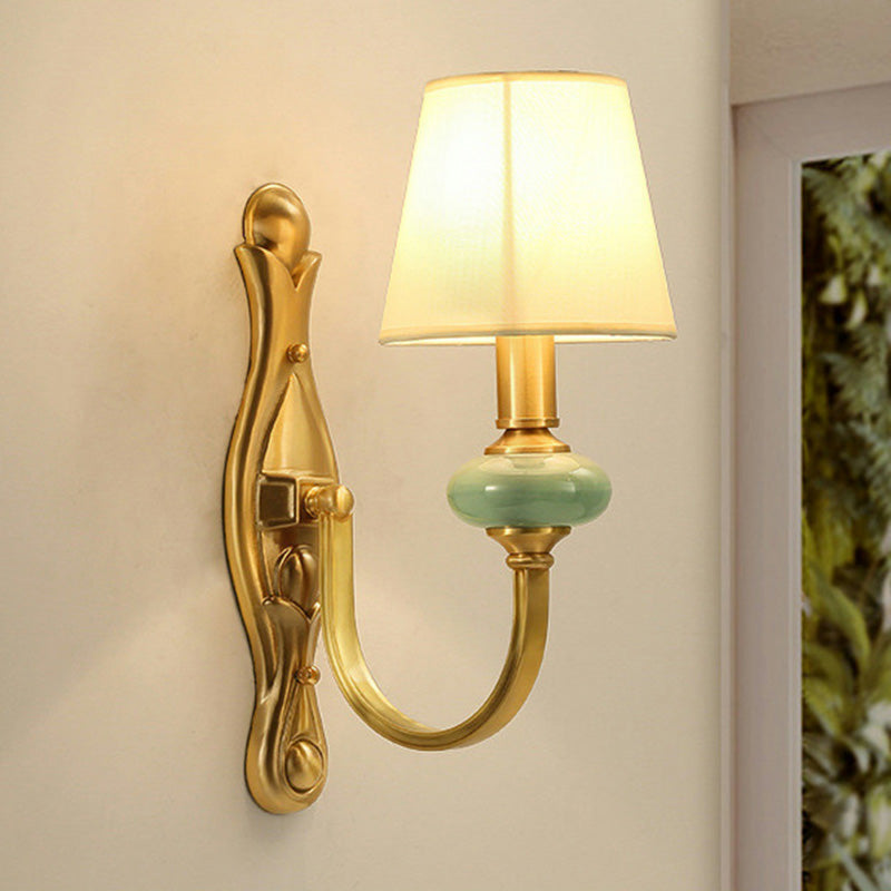 Contemporary Tapered Sconce Wall Light Fixture - Single-Bulb Gold With Arc Arm