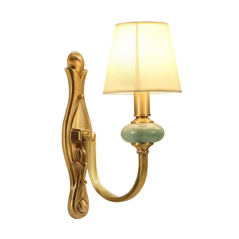 Gold Cone Fabric Shade Arc Arm Wall Sconce Light