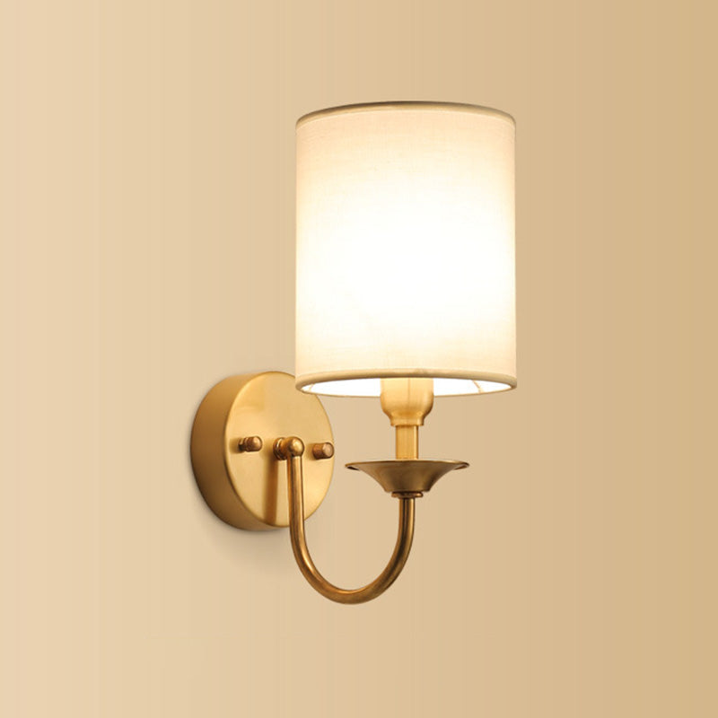 Gold Geometric Fabric Wall Sconce Lamp - 1 Head Lighting Fixture With Simplicity Design / E