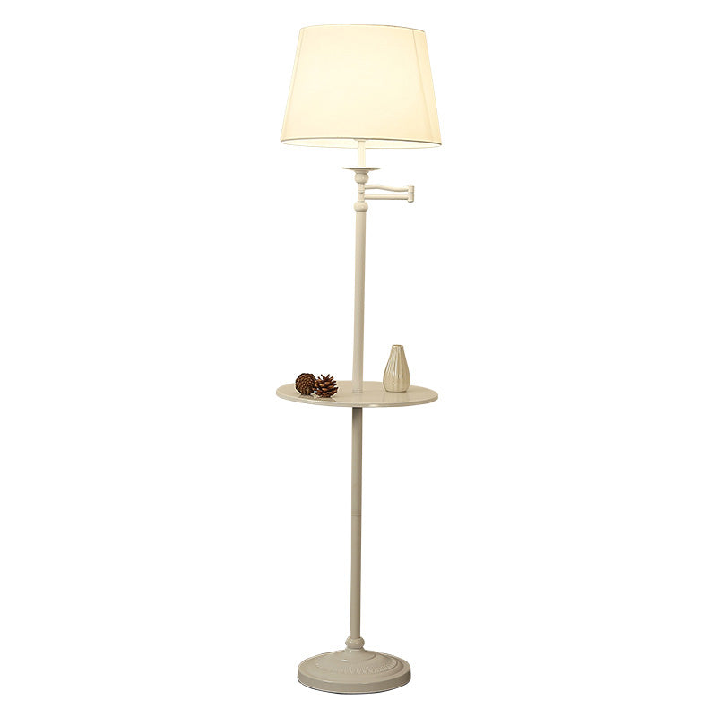 Vintage Fabric Cone Floor Lamp With Tray - Elegant Standing Light For Living Room
