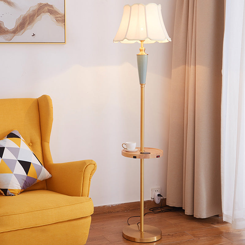 Classic Gold Fabric Floor Lamp With Tapered Shade - Ideal For Living Room
