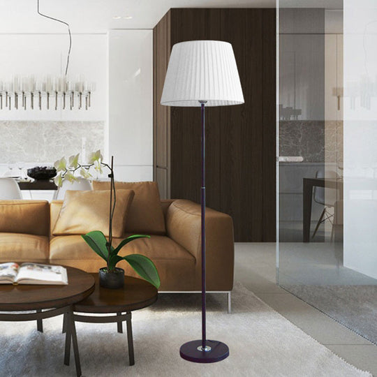 Minimalist Empire Shade Floor Lamp - Modern Fabric Standing Light For Living Room White