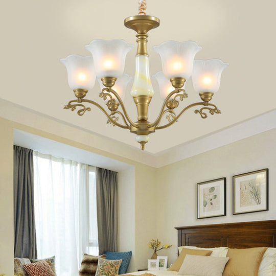 Traditional Brass Scalloped Chandelier - Frosted Glass Pendant Light Fixture (3/6/8 Lights) For