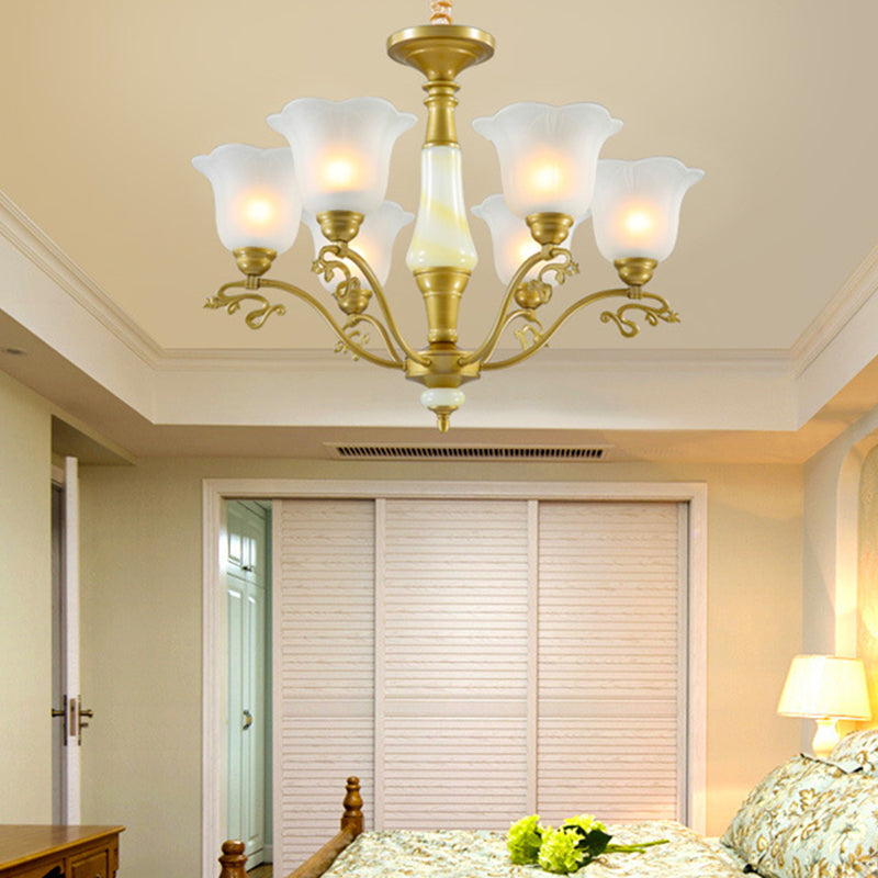 Traditional Brass Scalloped Chandelier - Frosted Glass Pendant Light Fixture (3/6/8 Lights) For