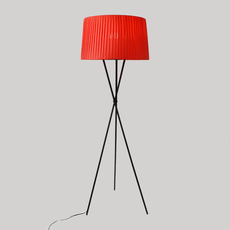 Classic Pleated Drum Shade Floor Lamp With Tripod Base - Single-Bulb Fabric Standing Light