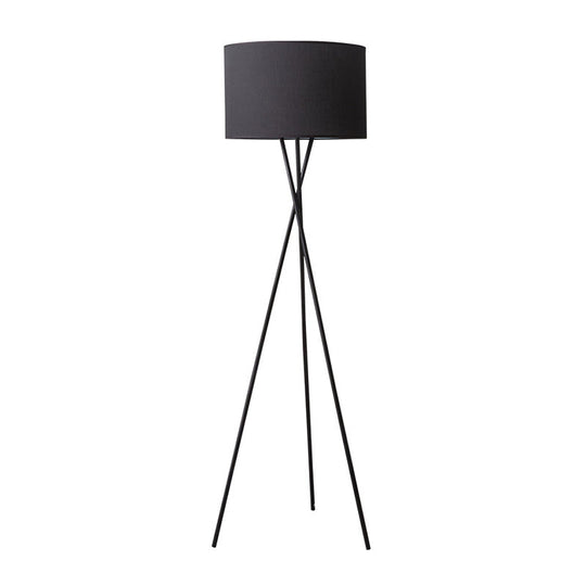 Vintage Tripod Metal Floor Lamp With Drum Fabric Shade - Perfect For Living Room