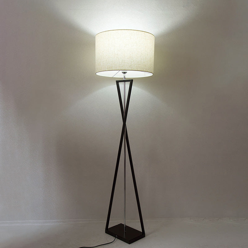Drum Shape Floor Lamp: Simplicity Fabric Living Room Standing Light With Hourglass Base