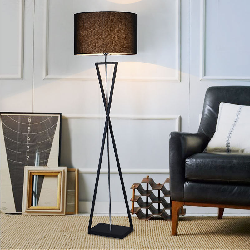 Stylish Hourglass Metal Floor Lamp With Artistic Drum Shade - Perfect For Living Rooms Black / B