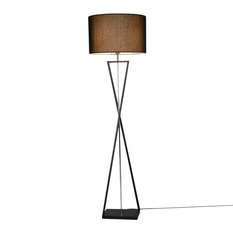 Stylish Hourglass Metal Floor Lamp With Artistic Drum Shade - Perfect For Living Rooms