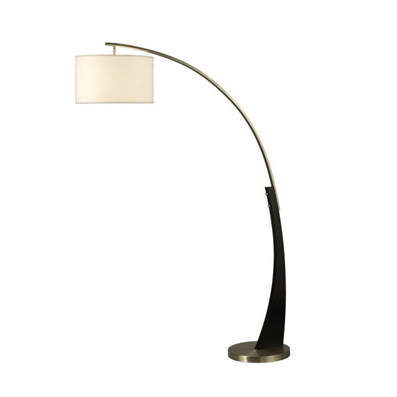 Arched Fishing Rod Lamp - Elegant 1-Light Metal Floor Light With Drum Fabric Shade In Black