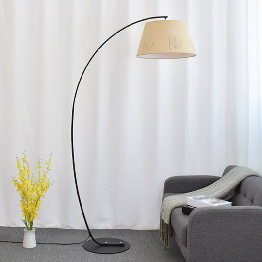 Vintage Tapered Fabric Standing Light - Single Living Room Floor Lamp Yellow