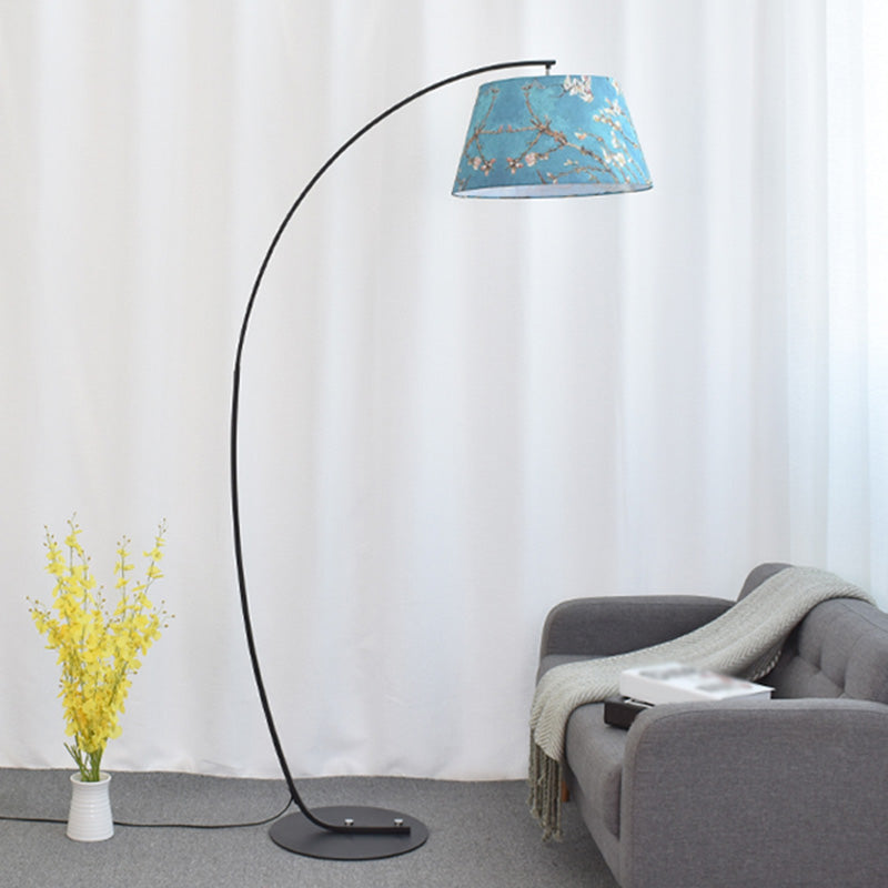 Vintage Tapered Fabric Standing Light - Single Living Room Floor Lamp Blue