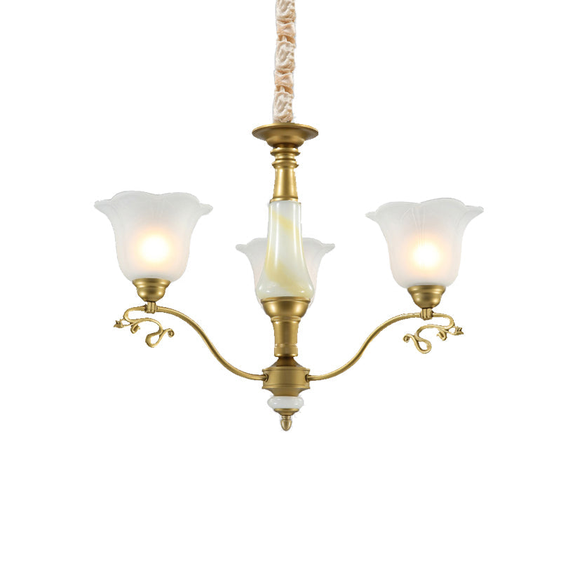 Traditional Brass Scalloped Chandelier - Frosted Glass Pendant Light Fixture (3/6/8 Lights) For