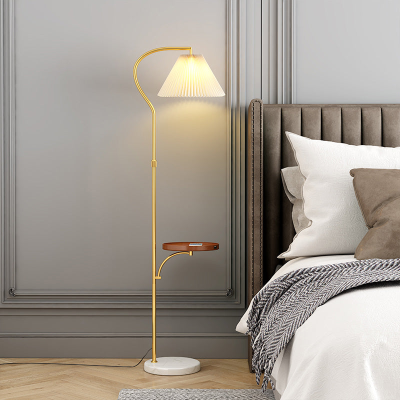 Gathered Empire Shade Floor Lamp - 1-Light Stand Up Design With Tray Classic Fabric Lighting Gold /