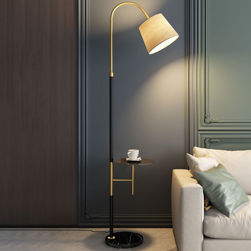 Black Single-Bulb Floor Lamp: Traditional Tapered Shape With Tray & Fabric Standing Light / C