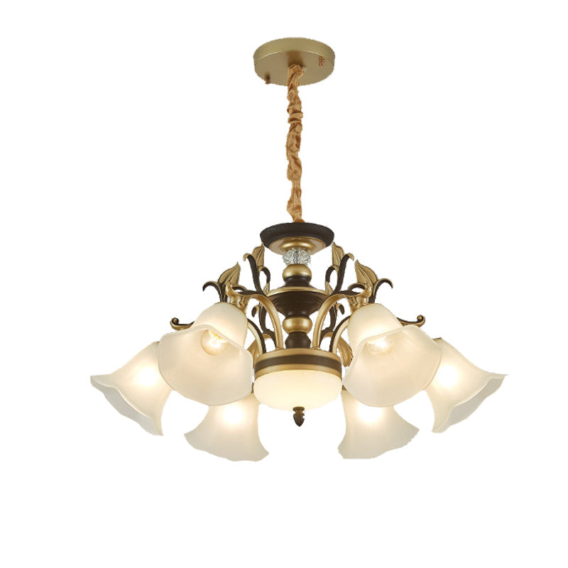 Traditional Flared Frosted Glass Ceiling Light Chandelier - 3/6 Lights Brass Finish