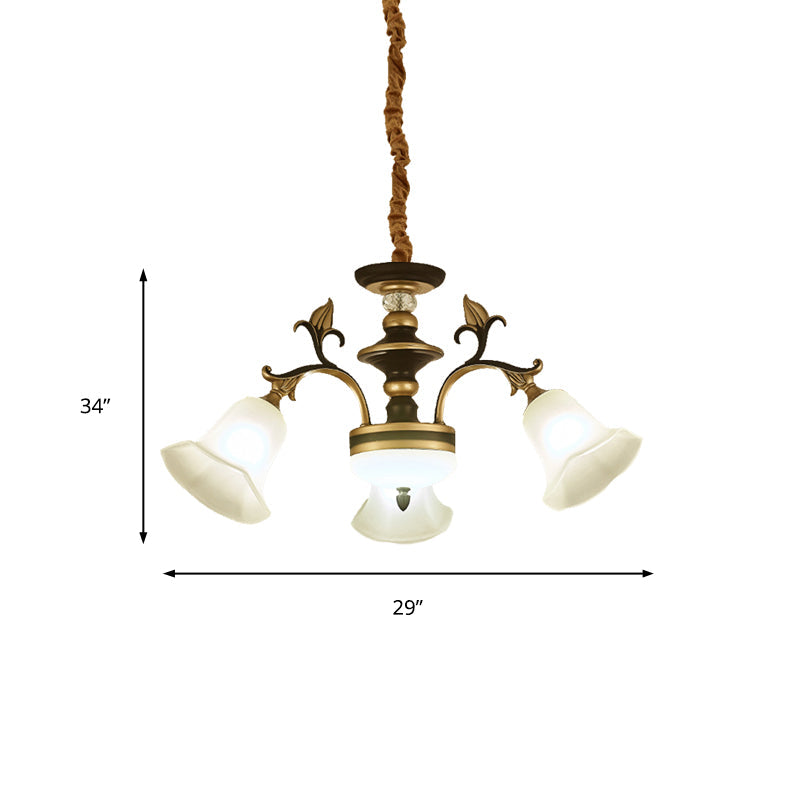 Traditional Flared Frosted Glass Ceiling Light Chandelier - 3/6 Lights Brass Finish