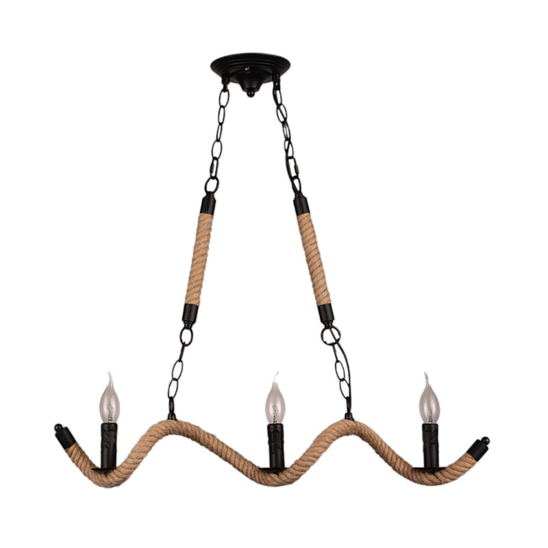 Vintage Black Rope Pendant Light Fixture - 3-Light Candle Island Lamp For Dining Room