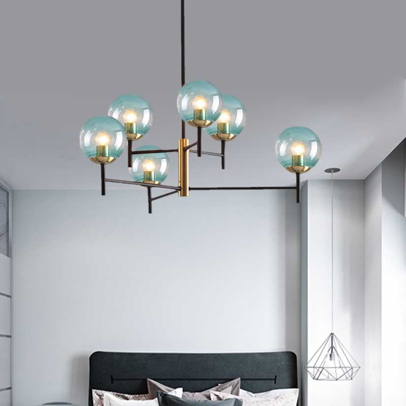 Modern Multi-Layer Radial Ceiling Chandelier With 6/8 Lights - Blue Amber And Smoke Gray Glass Ideal