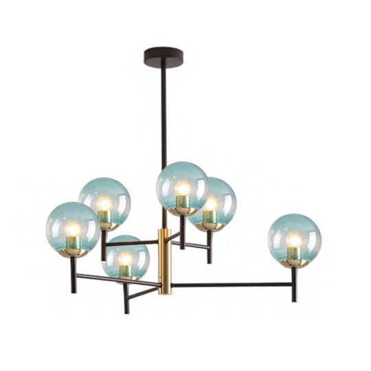 Modern Multi-Layer Radial Ceiling Chandelier With 6/8 Lights - Blue Amber And Smoke Gray Glass Ideal