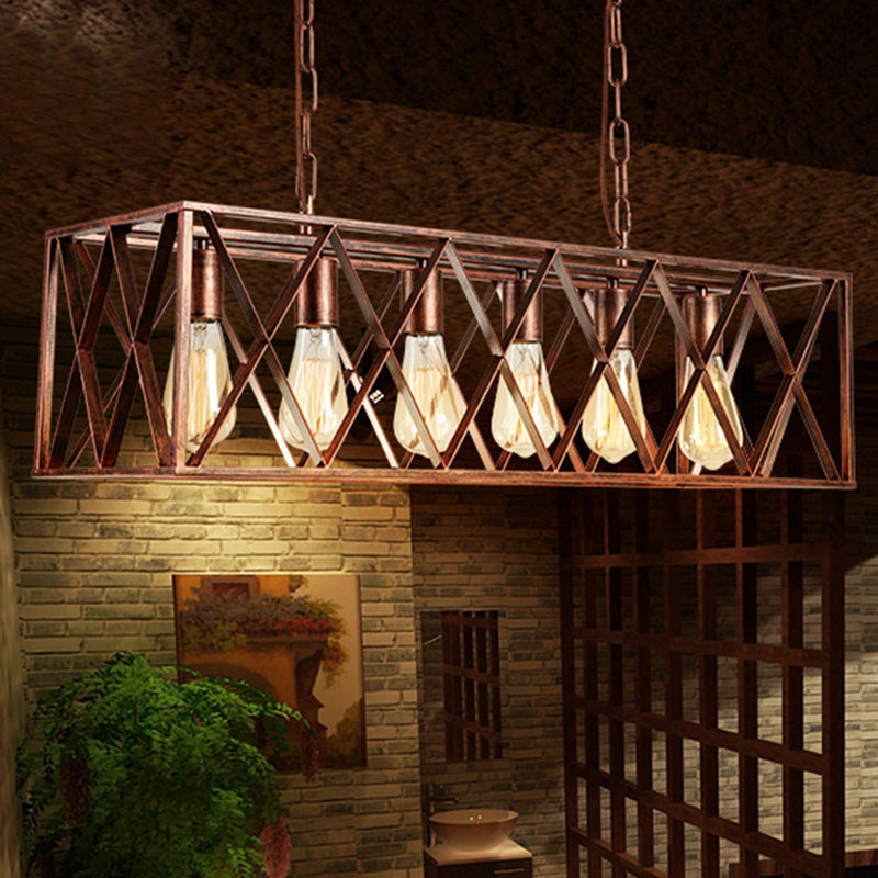Industrial 6-Light Metal Cross Pendant Light With Weathered Copper Finish For Dining Rooms