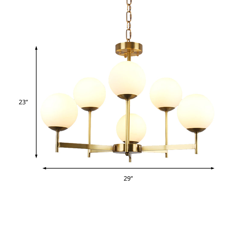 Traditional Brass Globe Chandelier Light With Frosted Glass - 6/8 Bulbs Hanging Ceiling Fixture